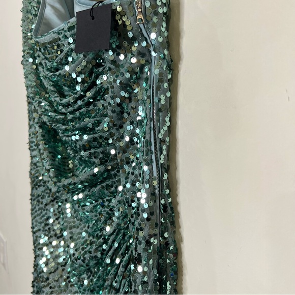 Rasario green sequin one shoulder gown maxi dress size US 6 NEW! New with tags! - Picture 6 of 13